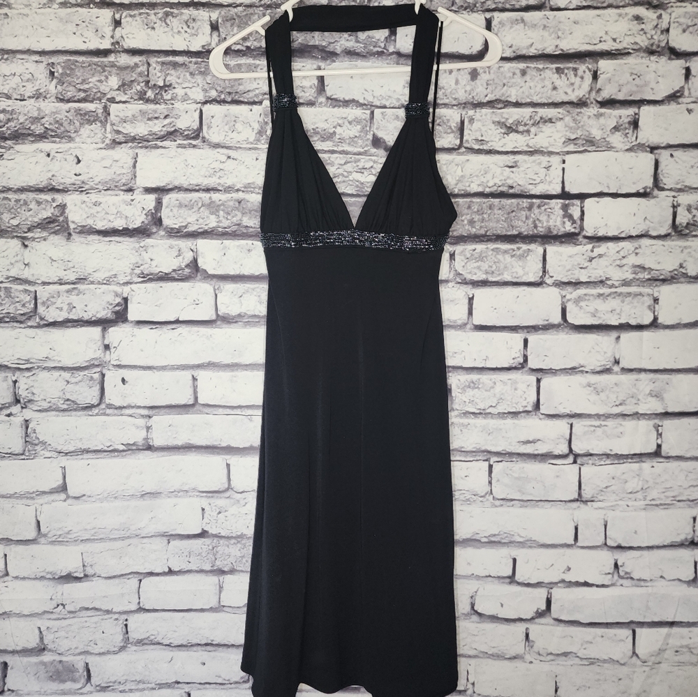 Express Black Dress with Beaded Accents - S